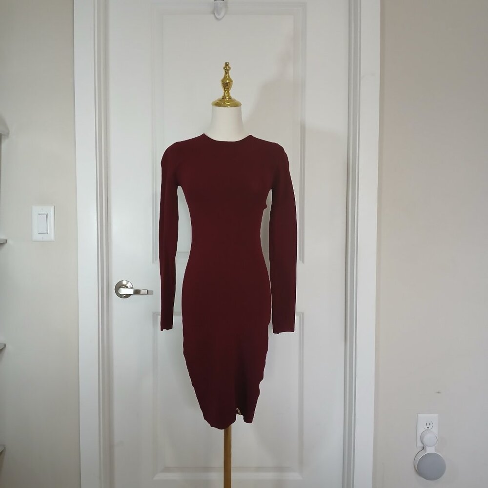 Akira Chicago Black Label Bodycon Dress Women's Small Burgundy Stretch Knit